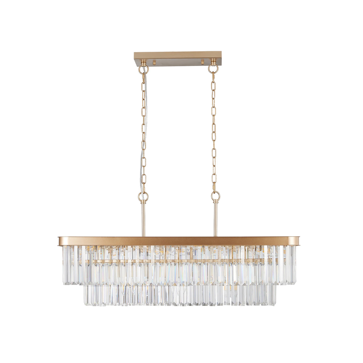 Modern Crystal 11-Light Rectangular Chandelier | Gold Pendant Ceiling Light