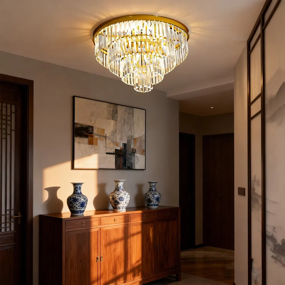 50cm Crystal LED Chandelier Ceiling Light | Modern Gold Flush Mount Ceiling Light