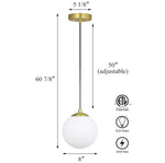 Brass Globe Pendant Light | Adjustable E26 Glass Ceiling Light