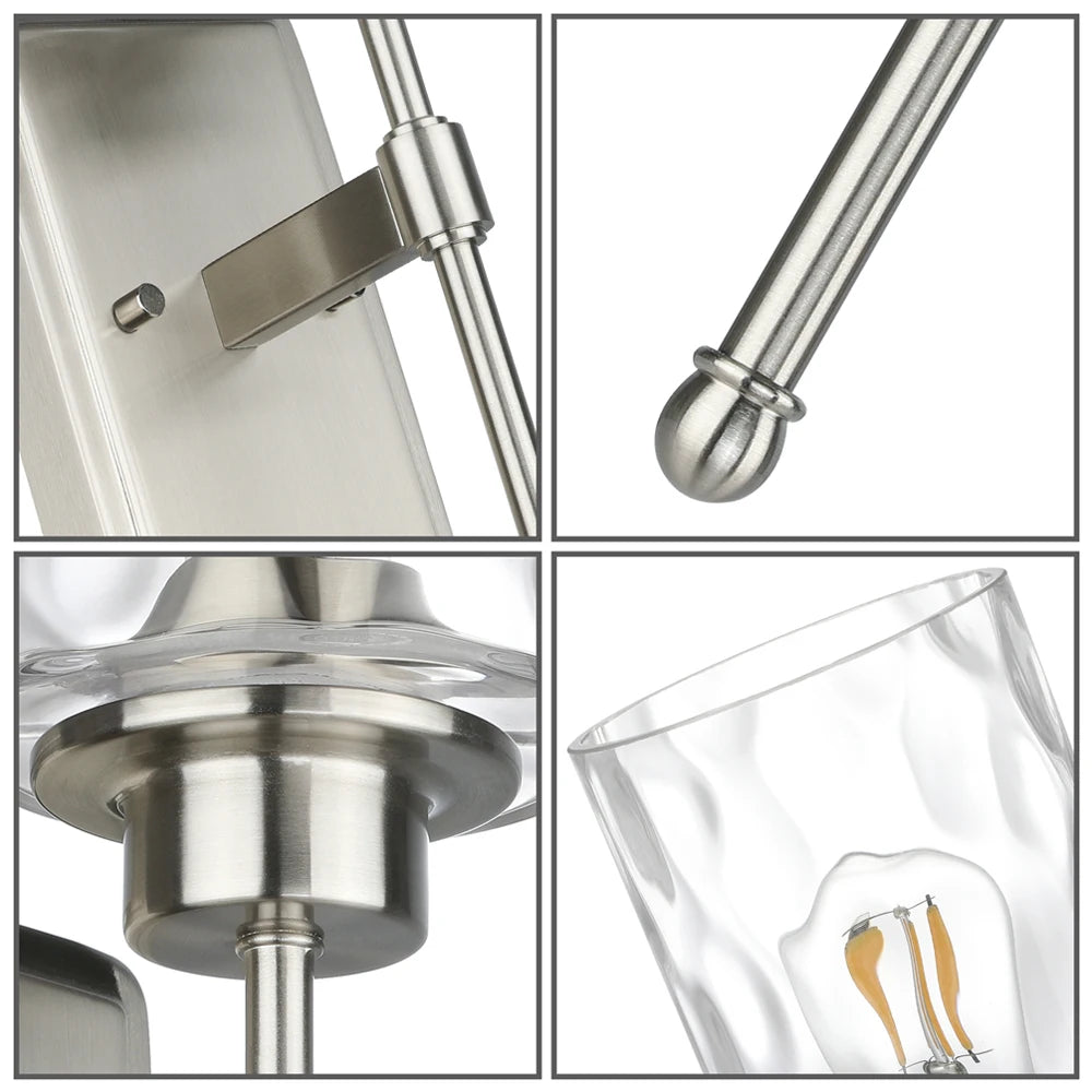 Brushed Nickel Glass Wall Sconce | E26 Indoor Bathroom & Living Room Light