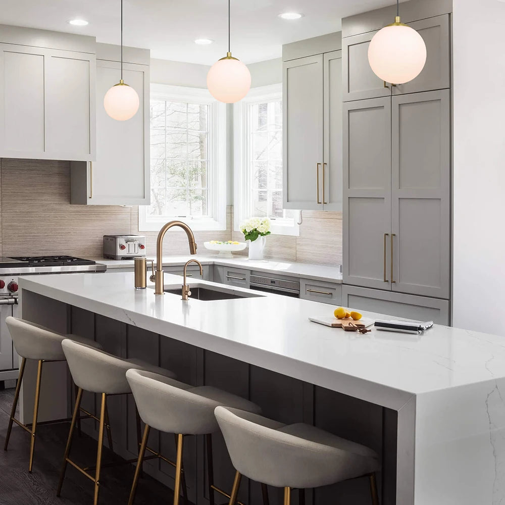 Brass Globe Pendant Light | Adjustable E26 Glass Ceiling Light