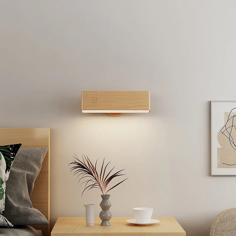 Rechargeable Wooden Wall Light, 360° Rotatable Magnetic LED Sconce