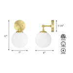 Brass Globe Wall Sconce with White Glass | E26 Bedroom Light