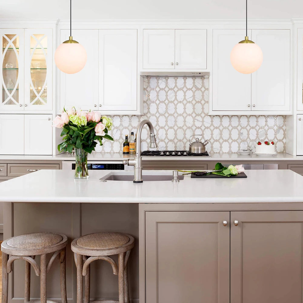 Brass Globe Pendant Light | Adjustable E26 Glass Ceiling Light