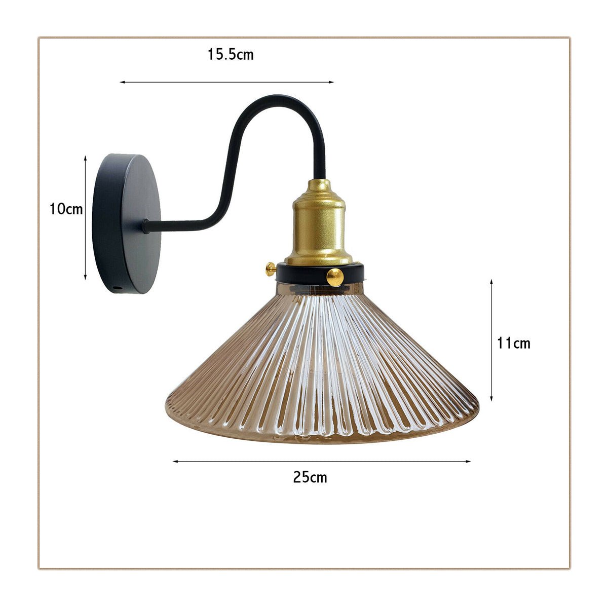 Industrial Amber Glass Wall Light – Ribbed Shade, E27 Fitting, Hardwired