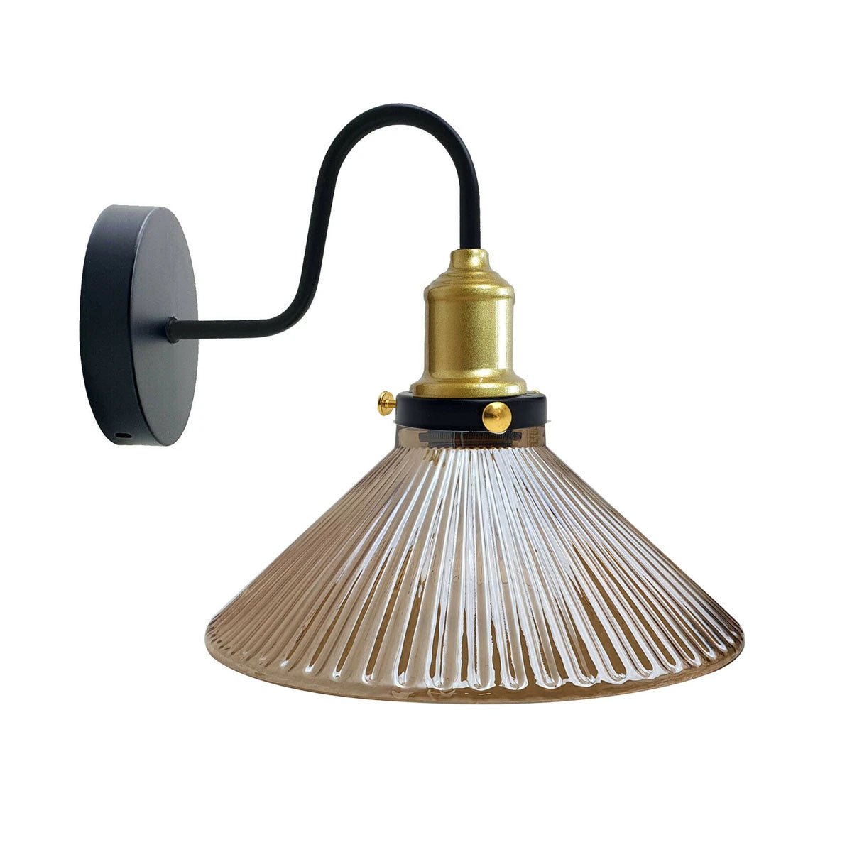Industrial Amber Glass Wall Light – Ribbed Shade, E27 Fitting, Hardwired