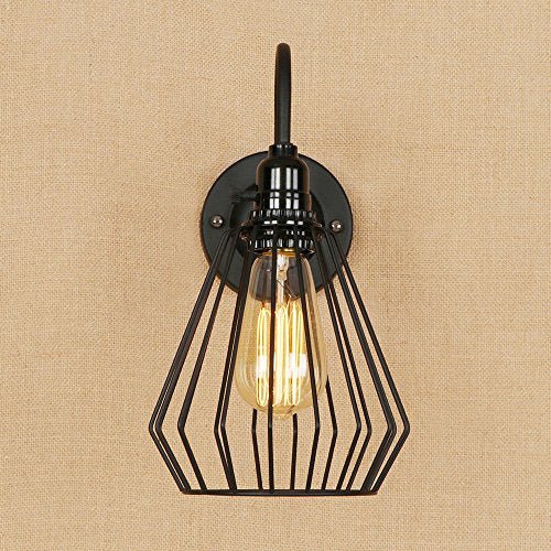 Industrial Black Cage Wall Light – E27 Fitting, Iron Metal Shade, Hardwired