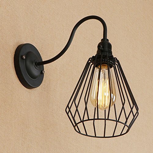Industrial Black Cage Wall Light – E27 Fitting, Iron Metal Shade, Hardwired