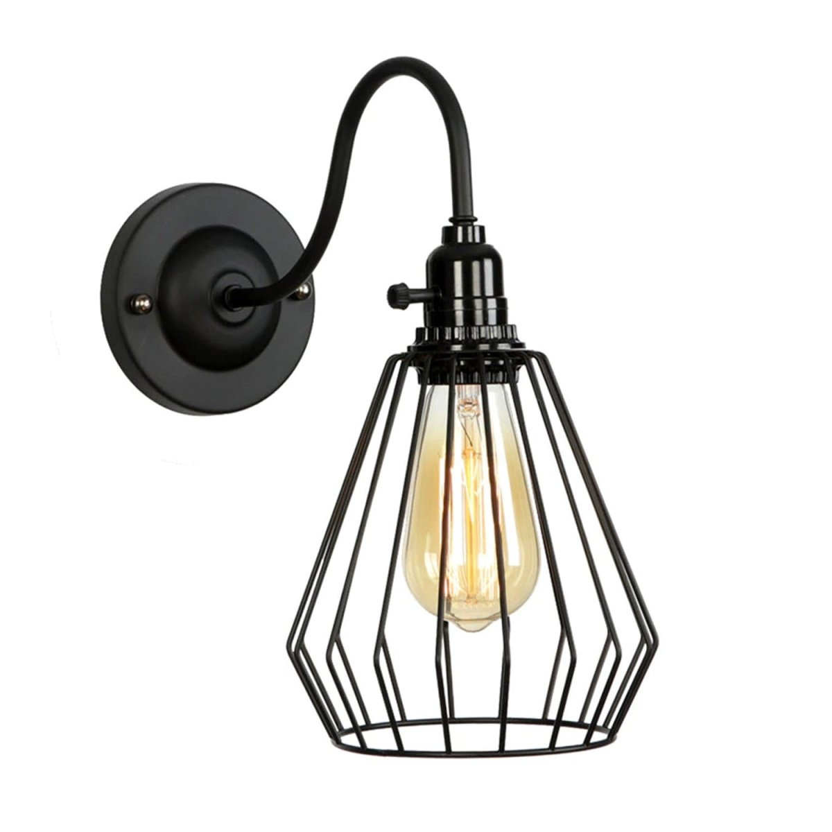 Industrial Black Cage Wall Light – E27 Fitting, Iron Metal Shade, Hardwired