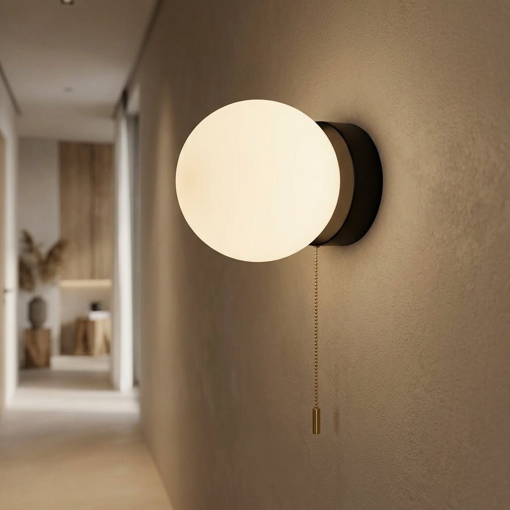 LED Glass Globe Wall Sconce with Pull Cord - Minimalist Design