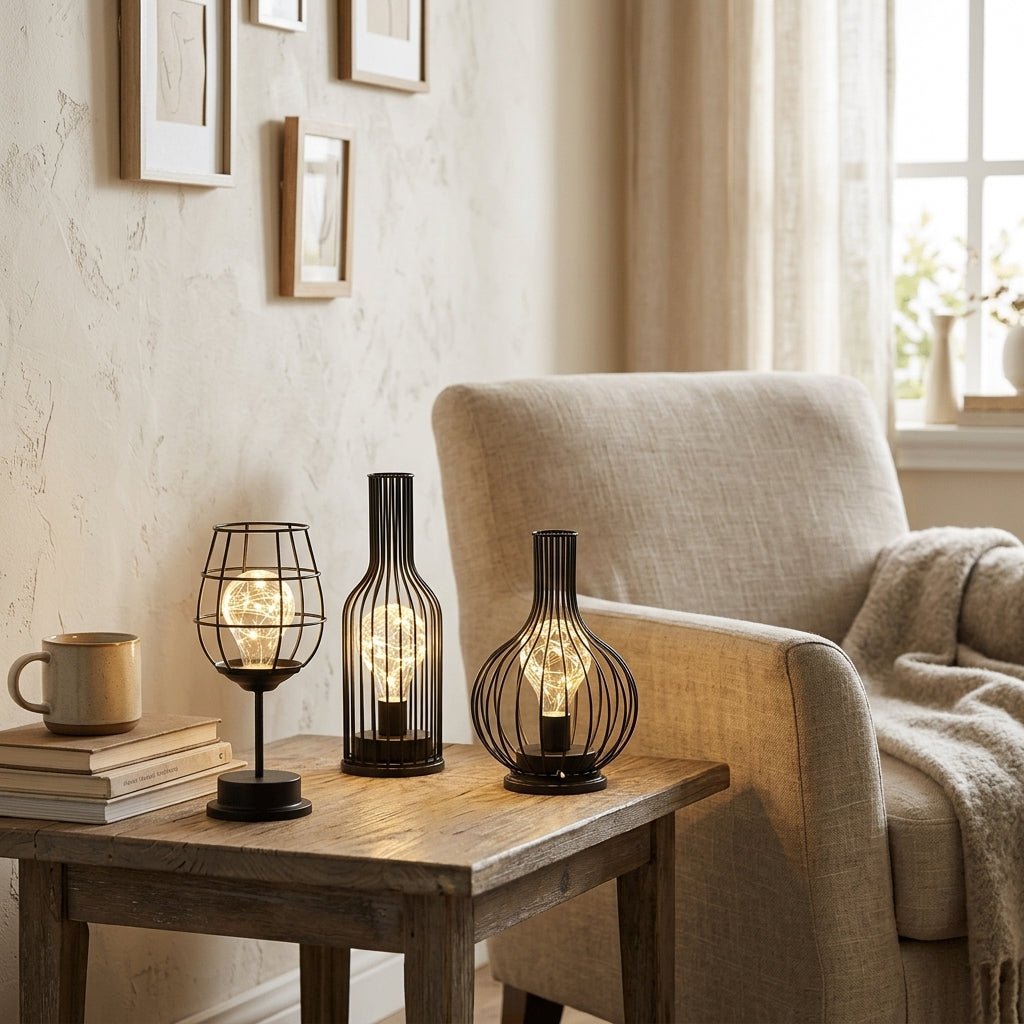 LED Table Lamp with Iron Wire Design, Modern Style, 15 inches Tall