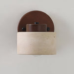 LED Wall Sconce - Minimalist Cylinder Design in Travertine and Wood