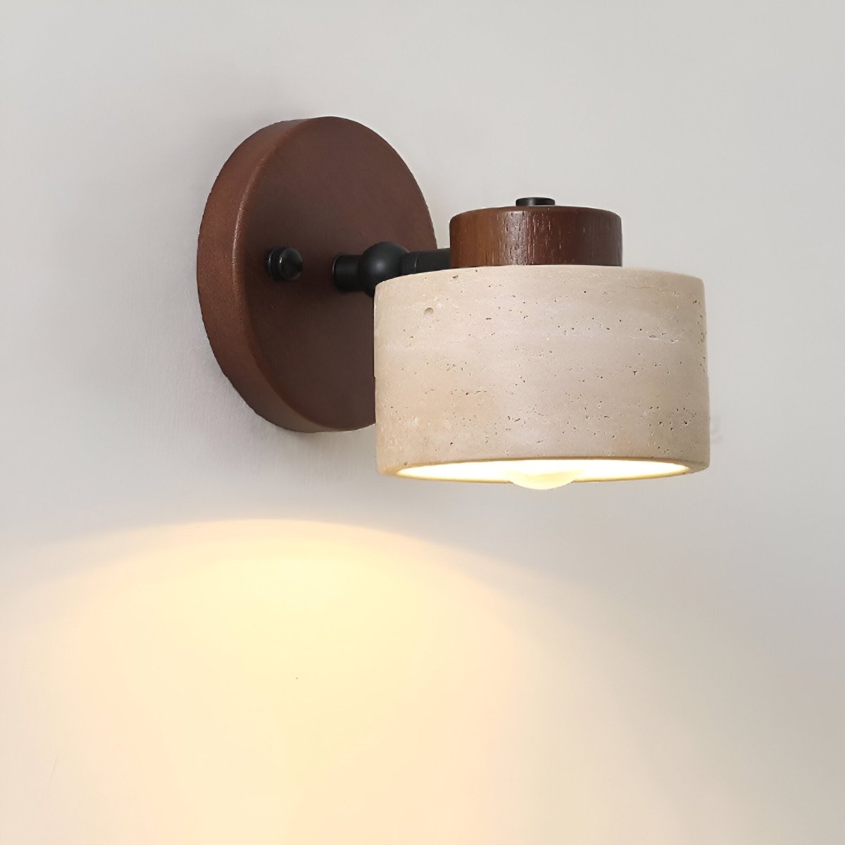 LED Wall Sconce - Minimalist Cylinder Design in Travertine and Wood