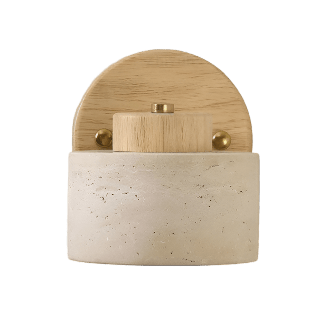 LED Wall Sconce - Minimalist Cylinder Design in Travertine and Wood