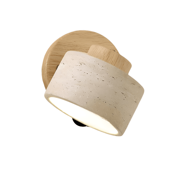 LED Wall Sconce - Minimalist Cylinder Design in Travertine and Wood1