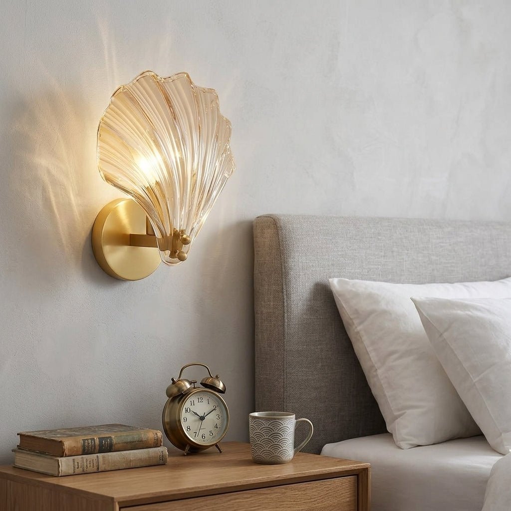 LED Wall Sconce with Brass and Glass Seashell Design, 1-Light