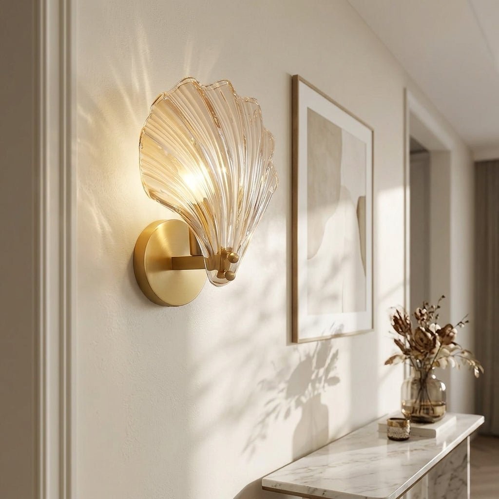 LED Wall Sconce with Brass and Glass Seashell Design, 1-Light