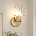 LED Wall Sconce with Brass and Glass Seashell Design, 1-Light