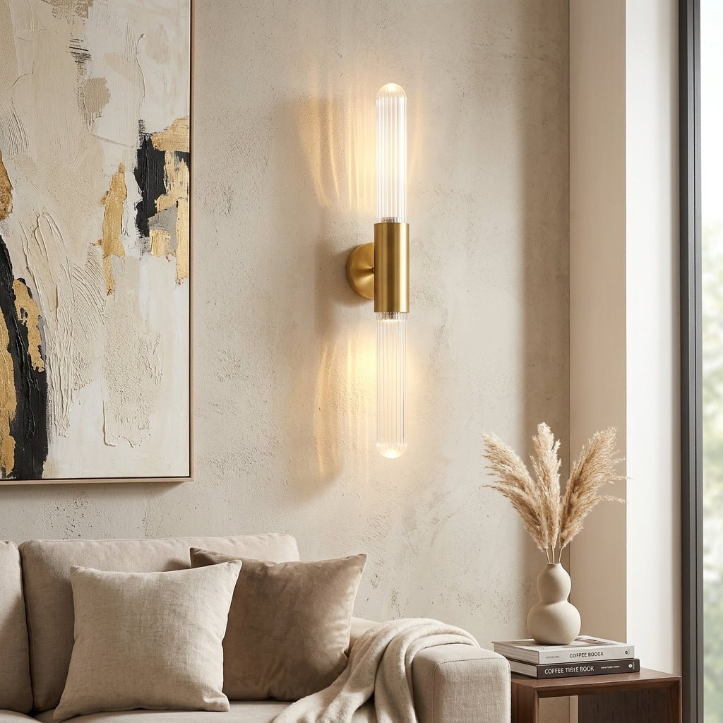 LED Wall Sconce with Water-Ripple Glass and Brass Finish, 1-Light