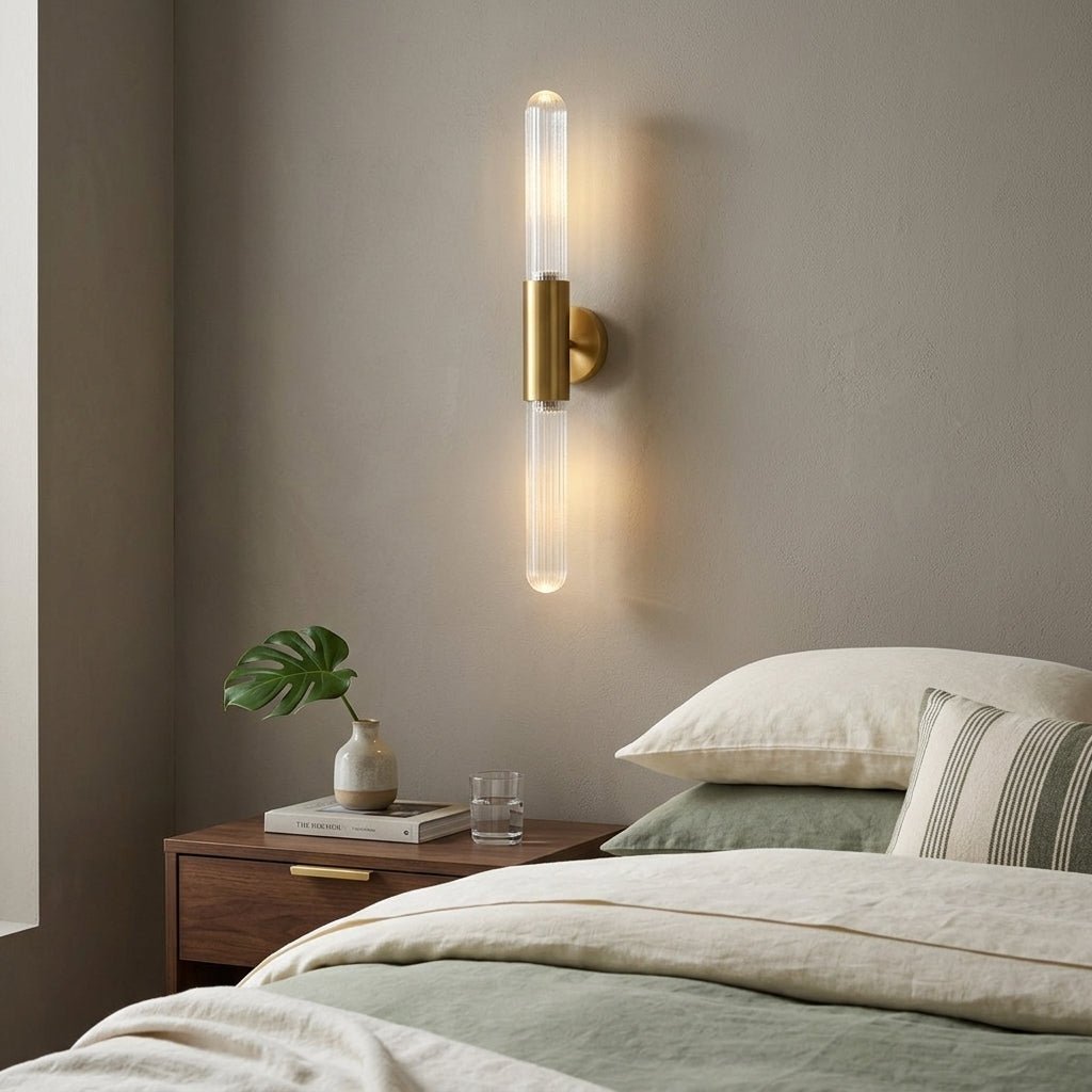 LED Wall Sconce with Water-Ripple Glass and Brass Finish, 1-Light