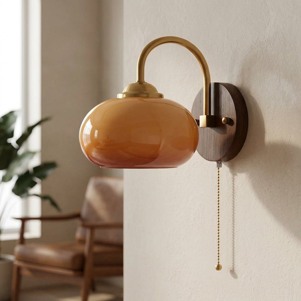 Mid-Century Glass Globe Wall Sconce Light Fixture, 1-Bulb Design