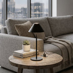 Minimalist LED Table Lamp - Metal Base, 15 inches Tall, Warm Light