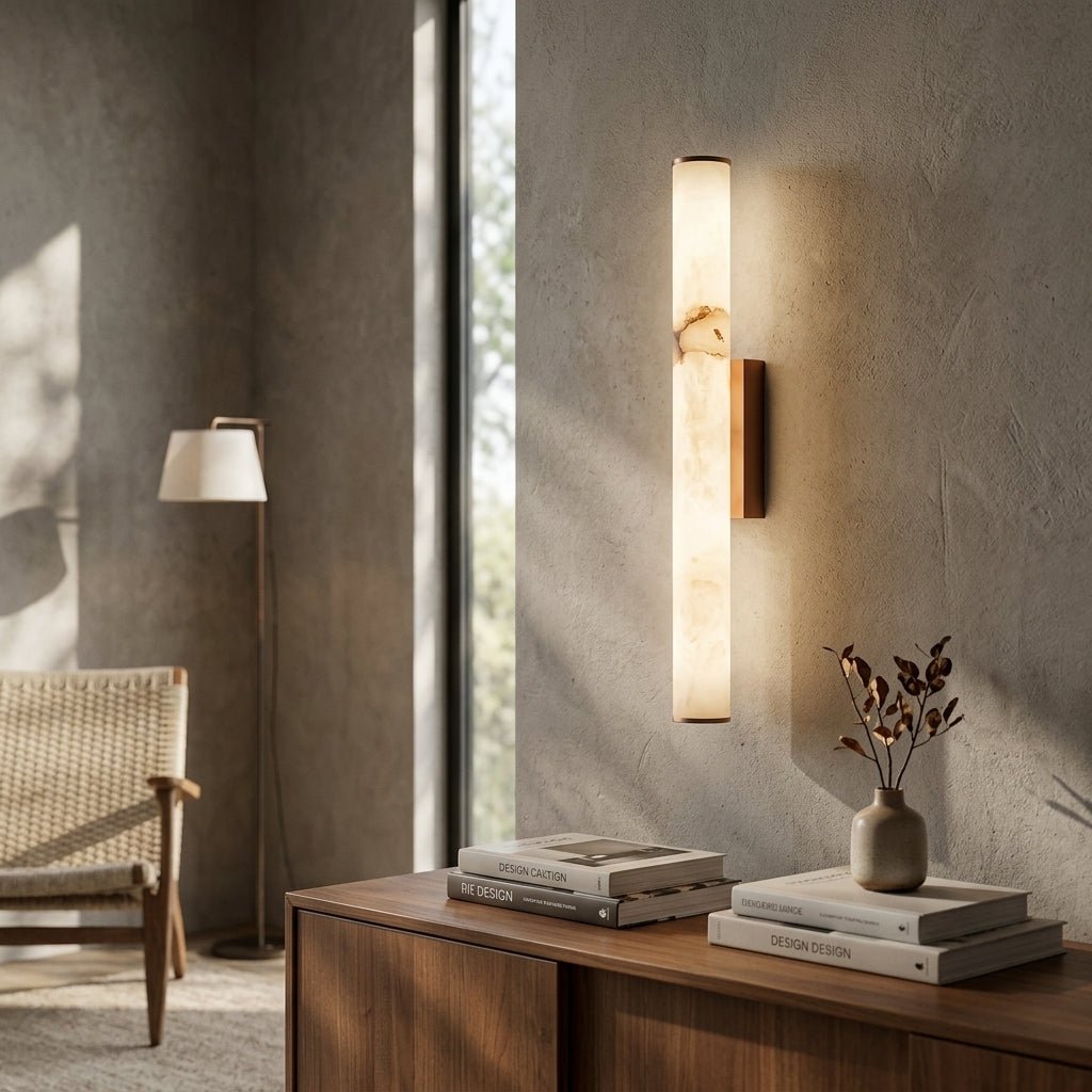 Minimalist LED Wall Sconce with Marble-Effect Resin and Copper-Toned Accent