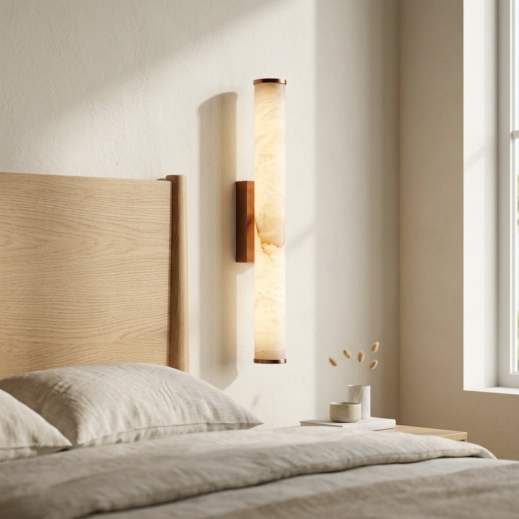 Minimalist LED Wall Sconce with Marble-Effect Resin and Copper-Toned Accent