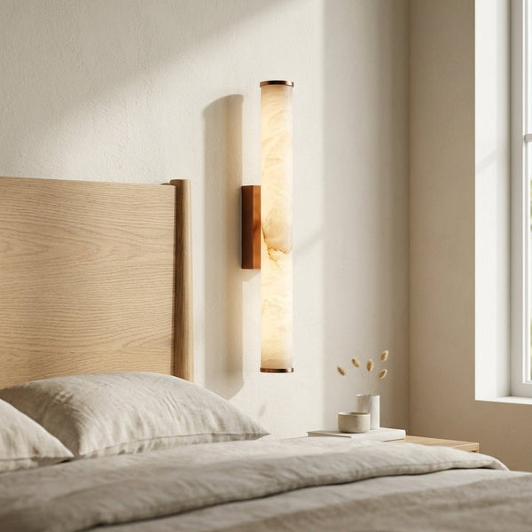 Minimalist LED Wall Sconce with Marble-Effect Resin and Copper-Toned Accent3