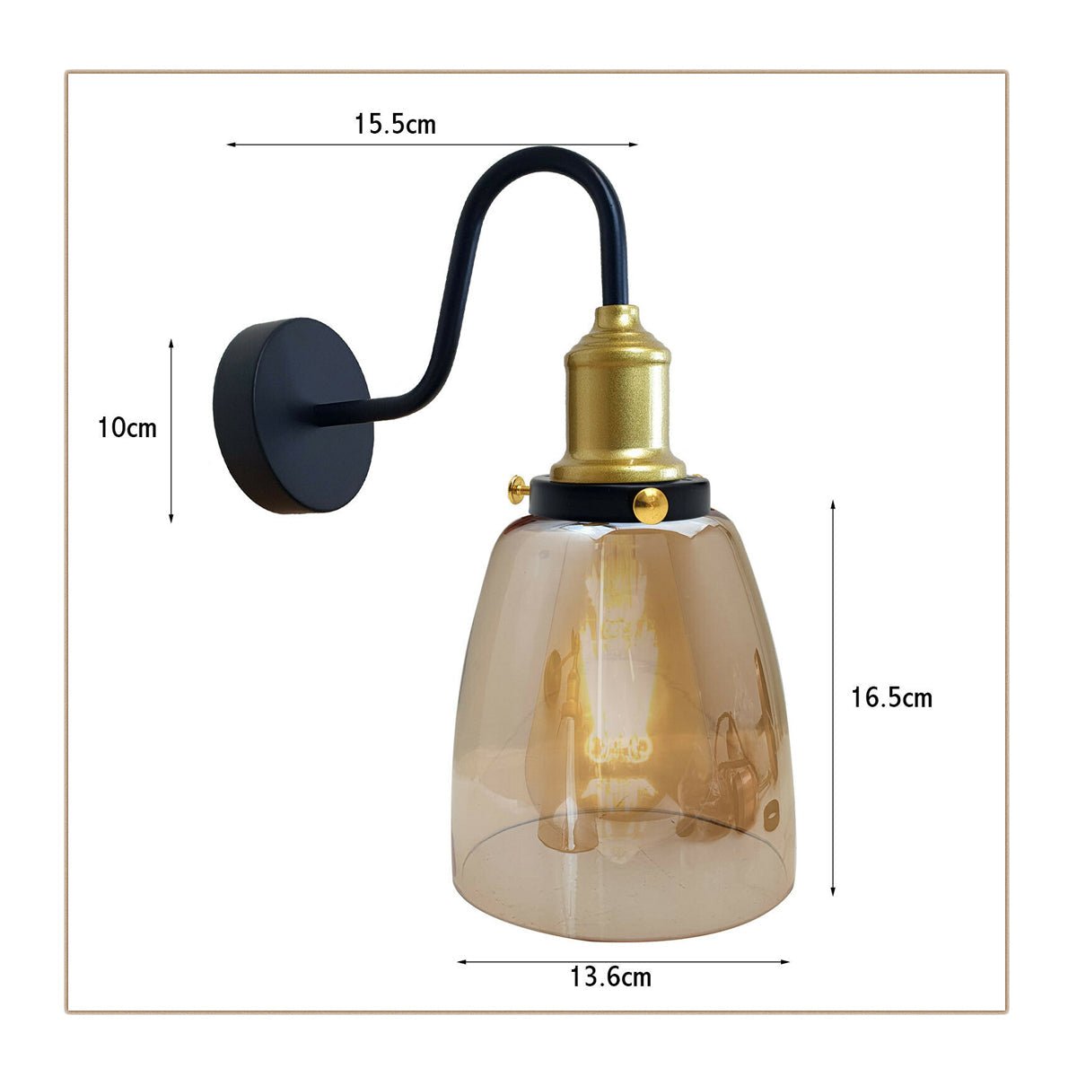 Modern Amber Glass Wall Sconce – Copper-Plated Base, E27 Fitting, Hardwire