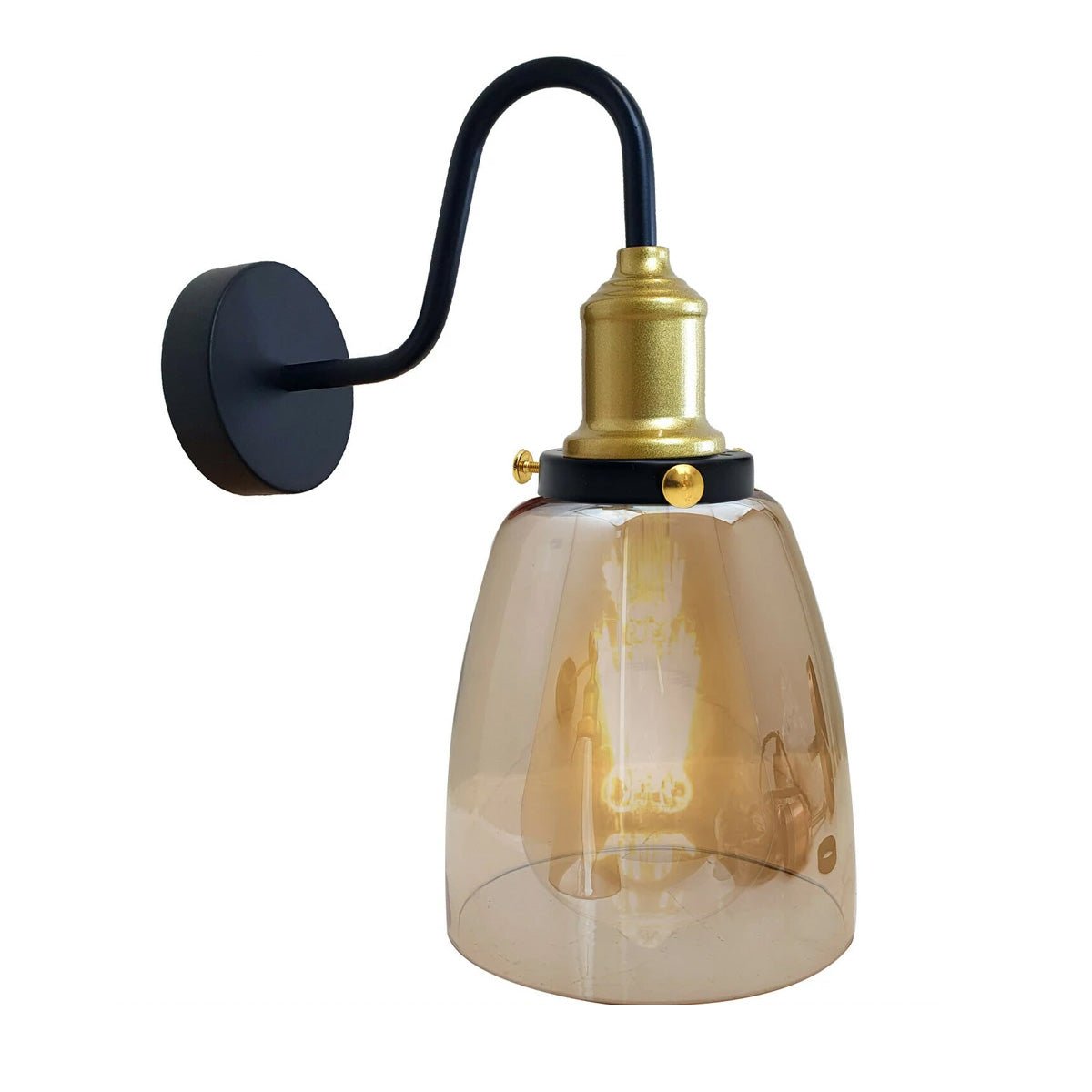 Modern Amber Glass Wall Sconce – Copper-Plated Base, E27 Fitting, Hardwire