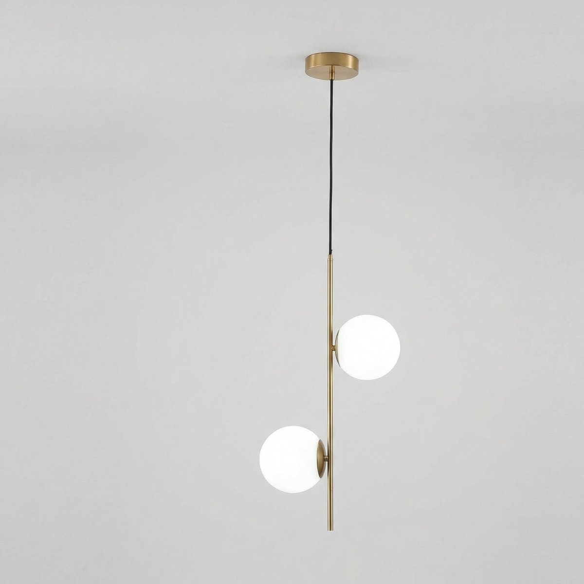 Modern Dual Globe Pendant Light Fixture - Metal and Glass, 12 inches