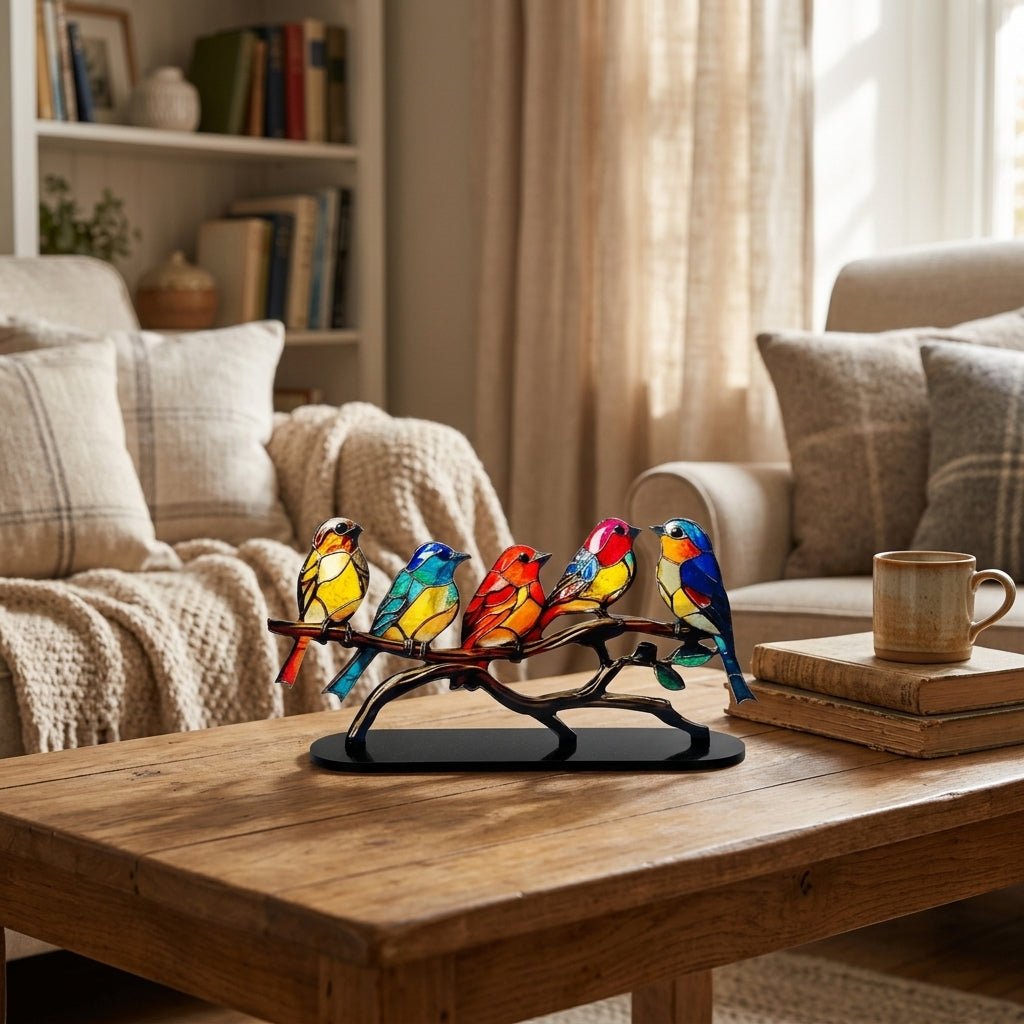 Multi-Bird Acrylic Ornament on Branch – Decorative Home Accent