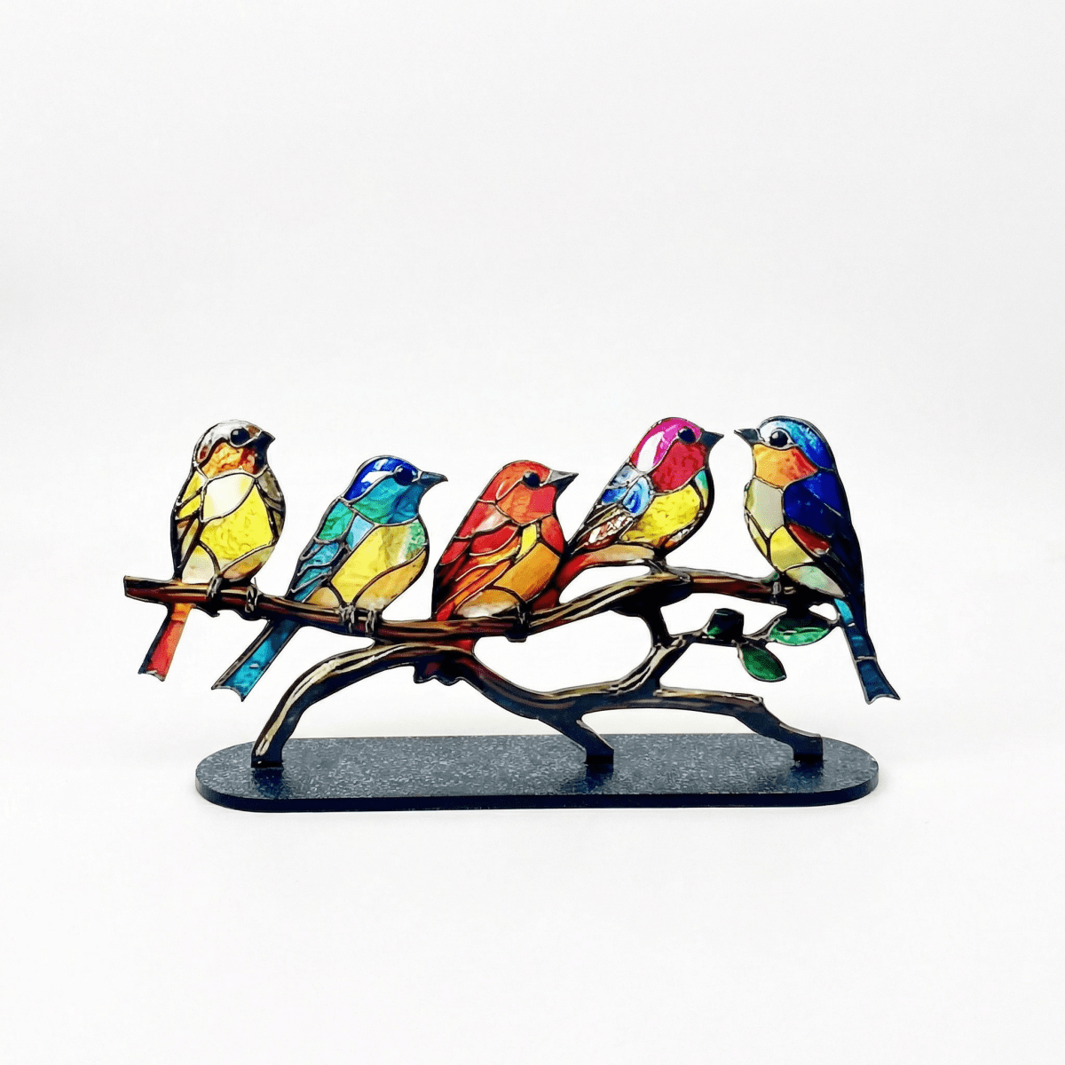 Multi-Bird Acrylic Ornament on Branch – Decorative Home Accent