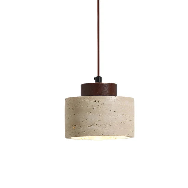 Natural Stone Pendant Light with Wood Detail