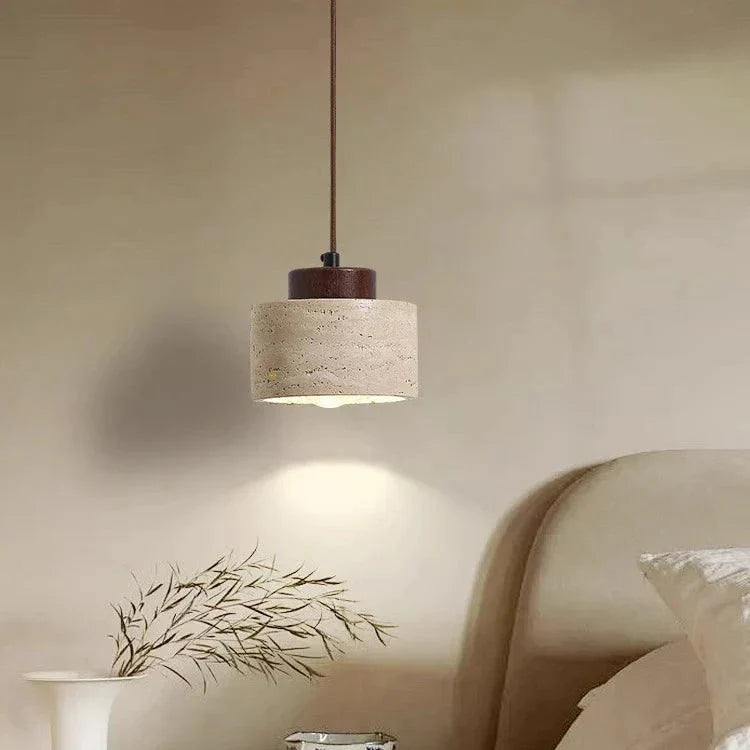 Natural Stone Pendant Light with Wood Detail