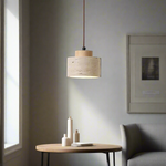 Natural Stone Pendant Light with Wood Detail