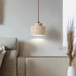 Natural Stone Pendant Light with Wood Detail
