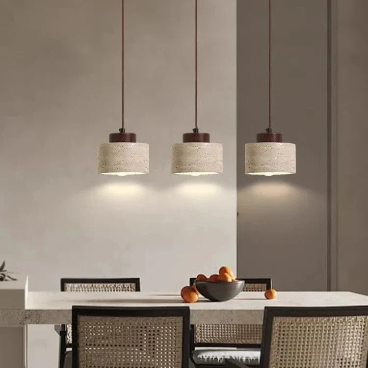 Natural Stone Pendant Light with Wood Detail