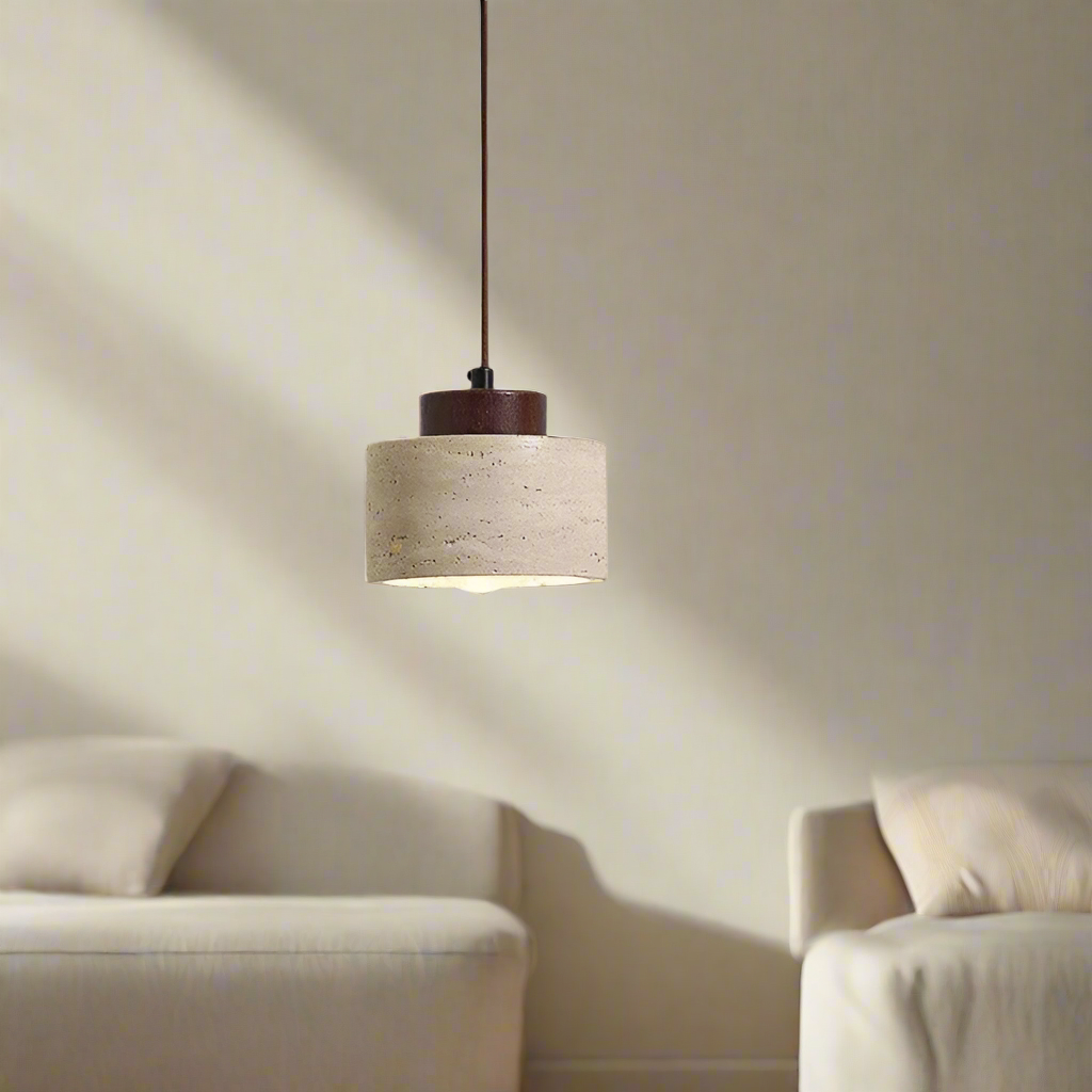 Natural Stone Pendant Light with Wood Detail