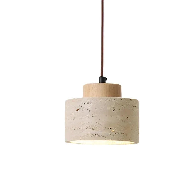 Natural Stone Pendant Light with Wood Detail