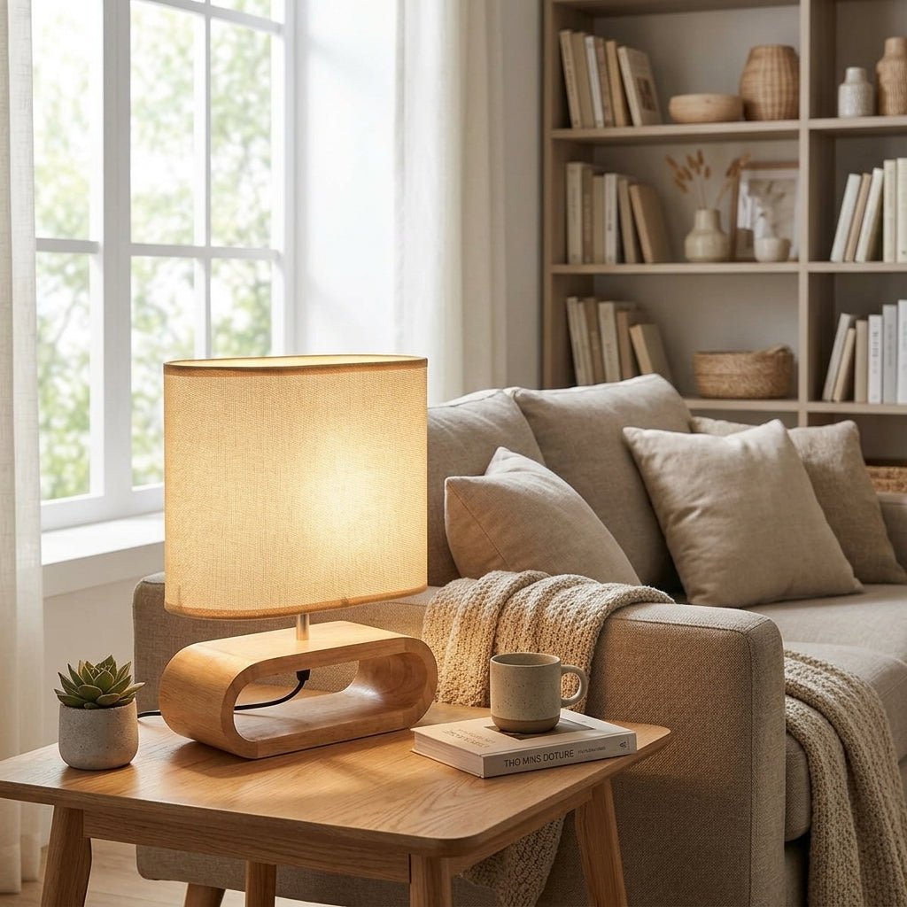 Natural Wood LED Table Lamp - Nordic Style, 16 inches Tall