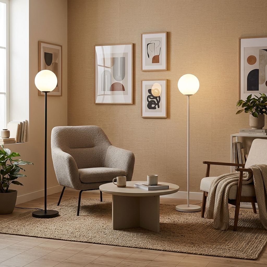 Nordic Style Globe Floor Lamp in Metal and Glass, 60 inches Tall