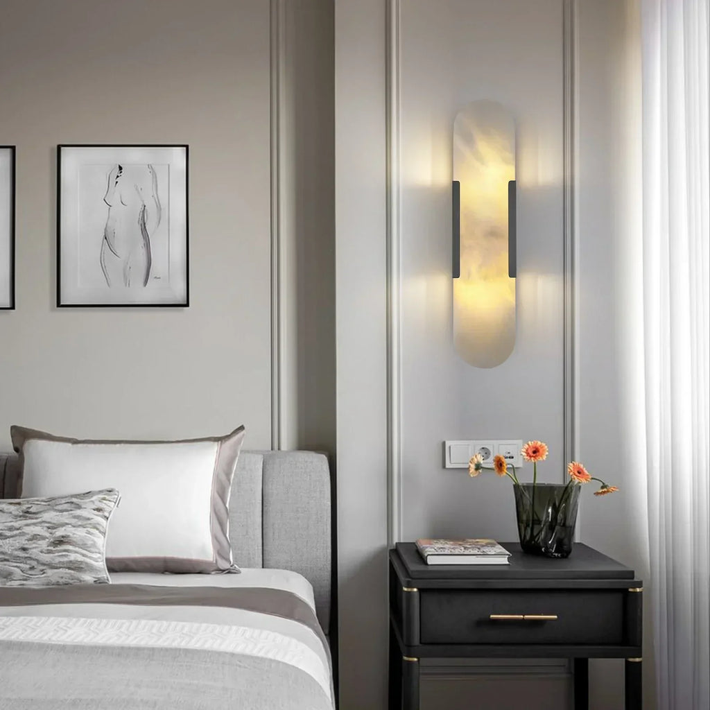 20" Height Alabaster Oval Wall Sconce