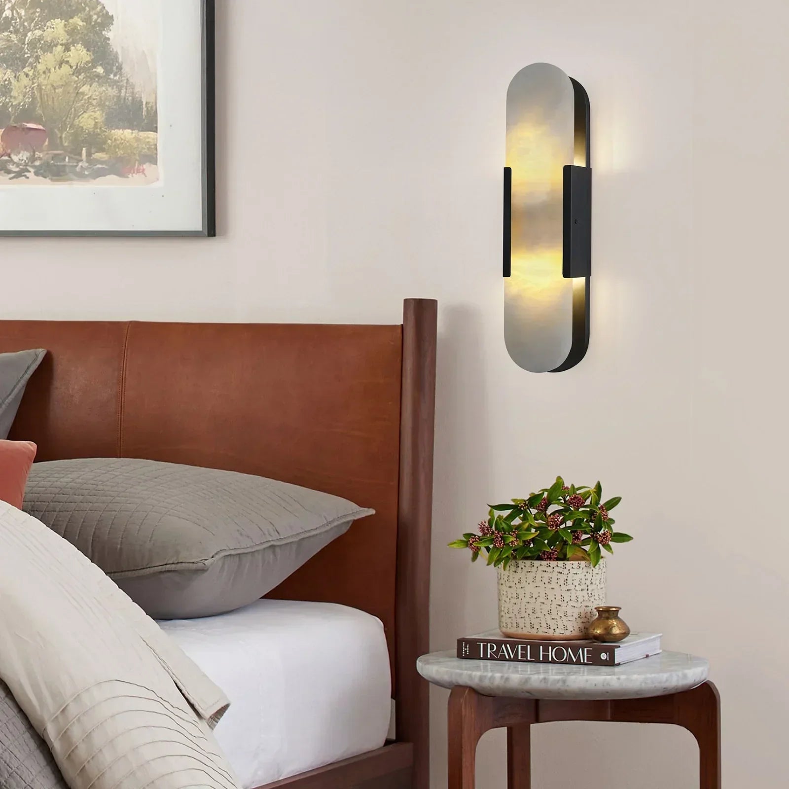 20" Height Alabaster Oval Wall Sconce