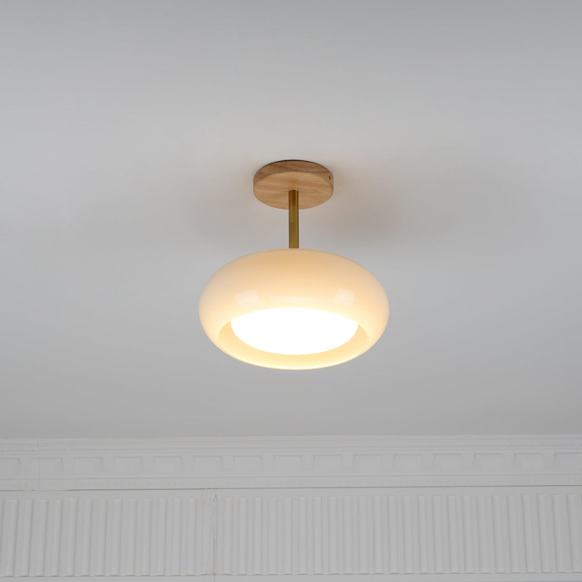 Modern Wood & Glass Ceiling Light, 12-Inch E26 Fixture