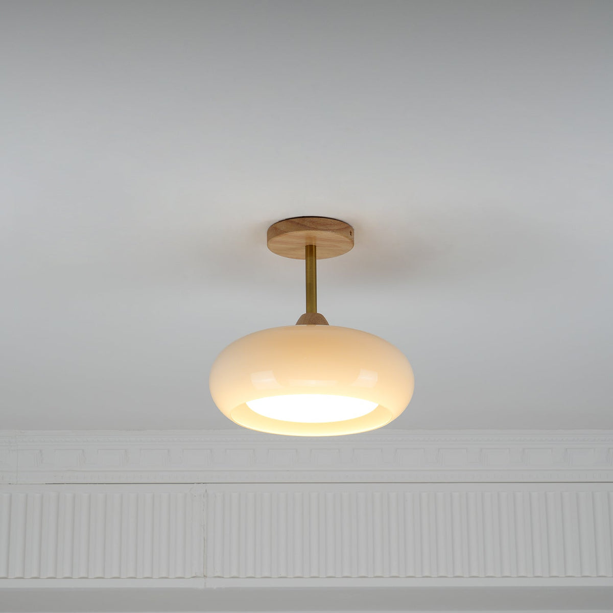 Modern Wood & Glass Ceiling Light, 12-Inch E26 Fixture