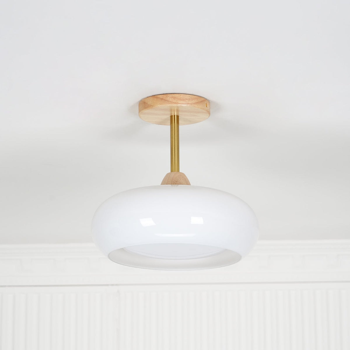 Modern Wood & Glass Ceiling Light, 12-Inch E26 Fixture