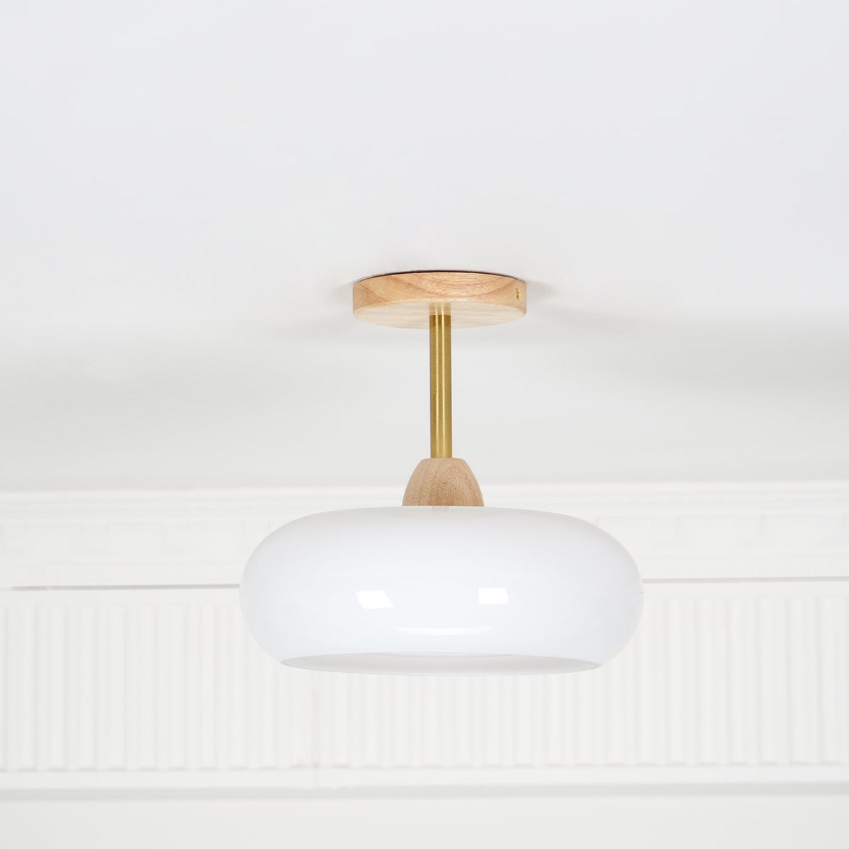 Modern Wood & Glass Ceiling Light, 12-Inch E26 Fixture