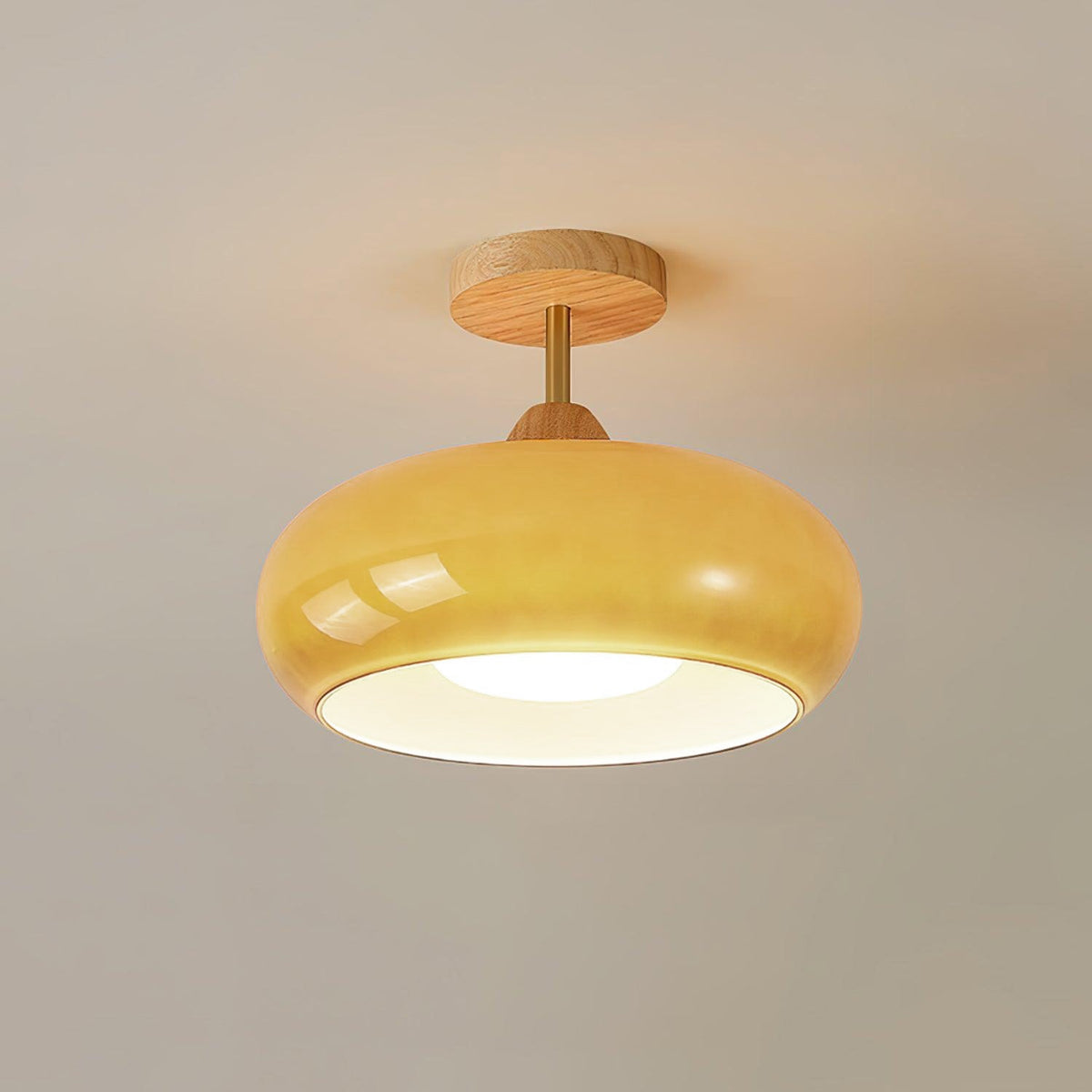 Modern Wood & Glass Ceiling Light, 12-Inch E26 Fixture